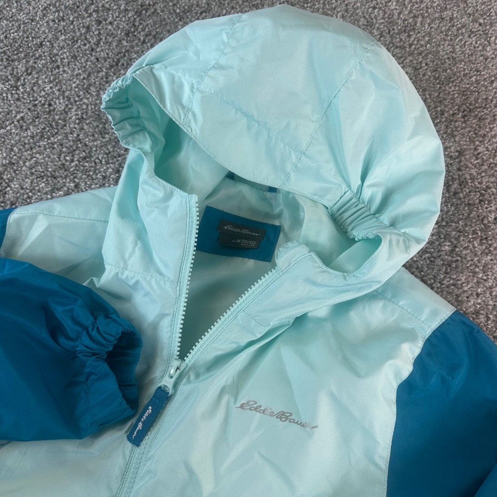 Eddie Bauer Windbreaker Kids M 10/12 Colorblock Hooded Jacket Gorpcore Outdoorsy